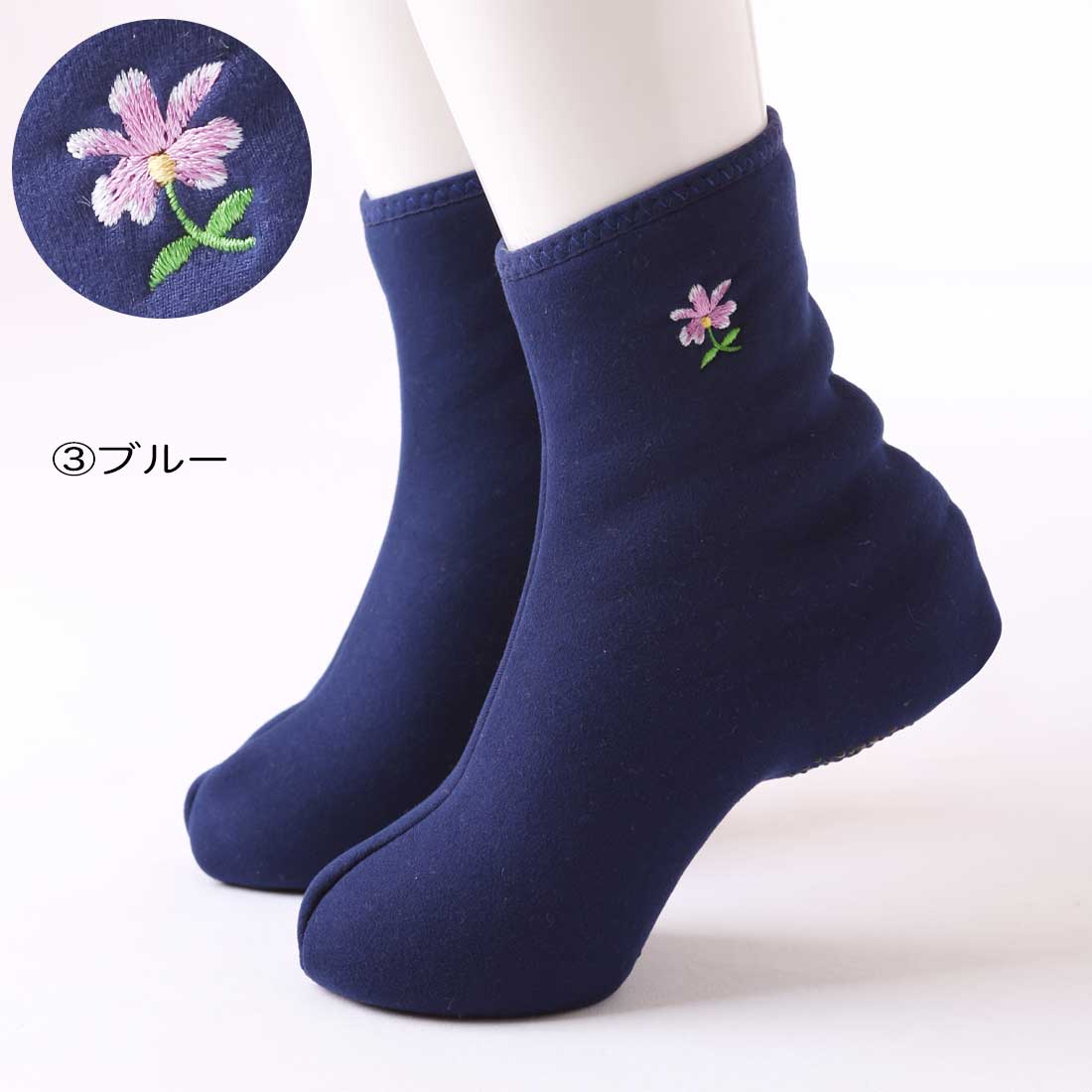 【 送料無料 】 ポソン 花刺繍 ミドルタイプ 22.5~24.5cm 暖かい 靴下 冷え性 対策 メール便
