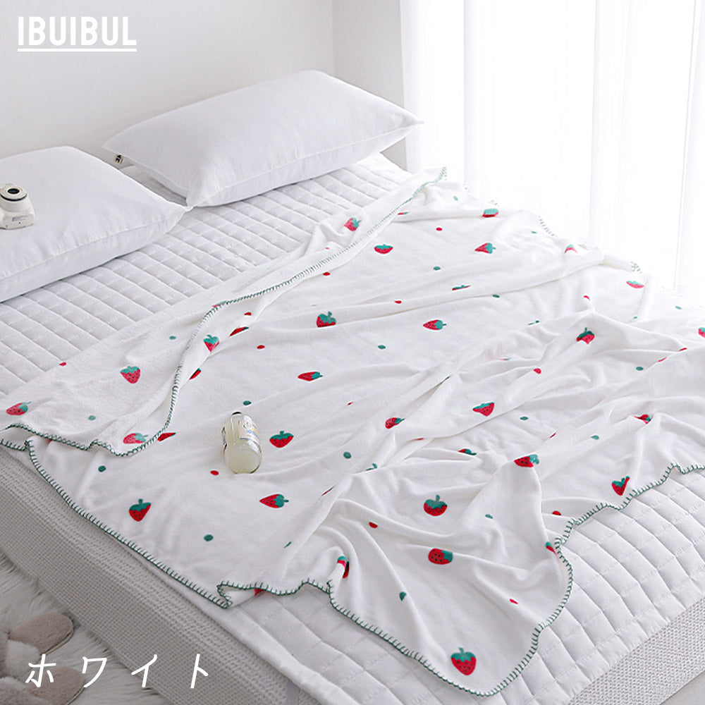 マイクロファイバー毛布【もちふわ毛布 イチゴ柄】150x200cm うす手