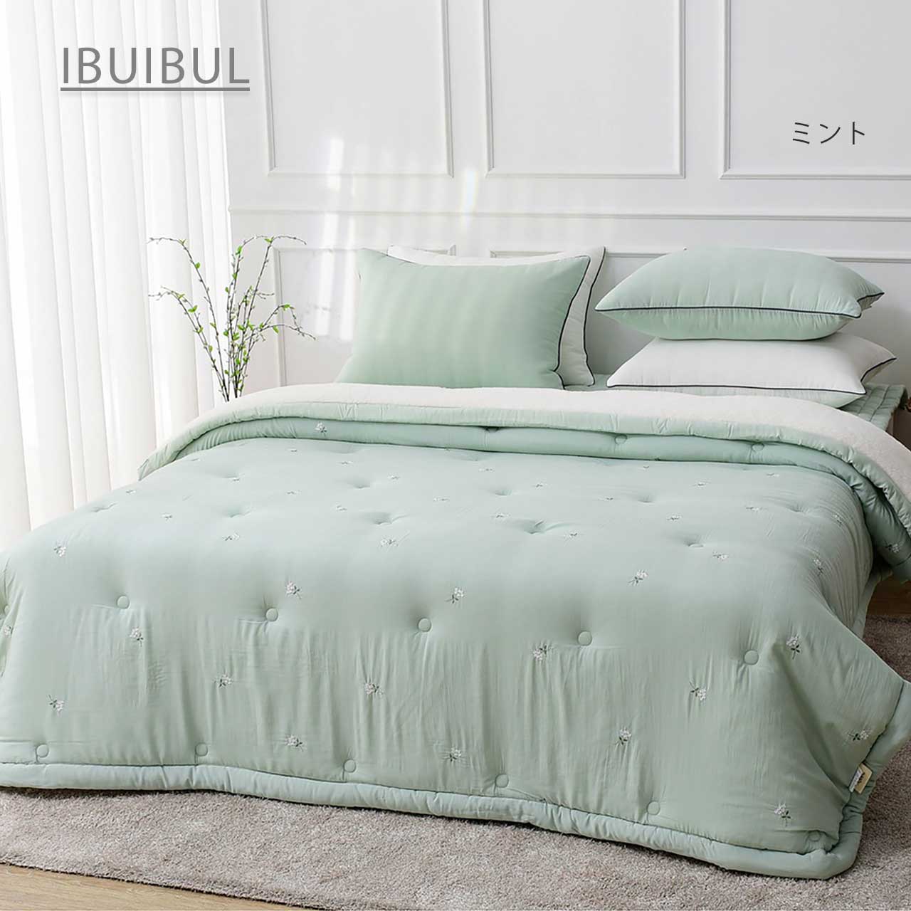 New モダール刺繍xマイクロファイバー【ルビー (S)160x210cm 】刺繍がかわいい 冬布団 フワフワ もこもこ 韓国 イブル 内側マイクロファイバー羊毛
