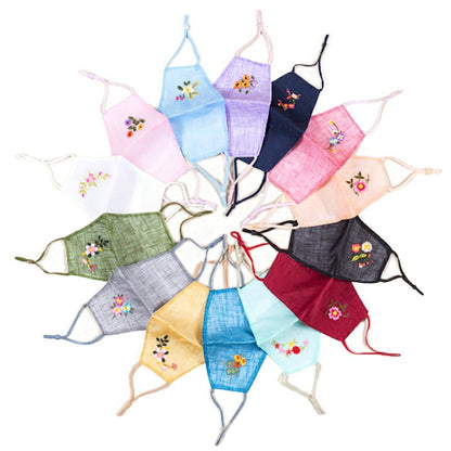 送料無料【 韓国マスク 刺繍 麻マスク モシマスク 】 メール便 洗える プレゼント ギフト お試し かわいい おしゃれ