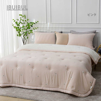 New モダール刺繍ｘマイクロファイバー【ルビー (S)160x210cm 】刺繍がかわいい 冬布団 フワフワ もこもこ 韓国 イブル 内側マイクロファイバー羊毛
